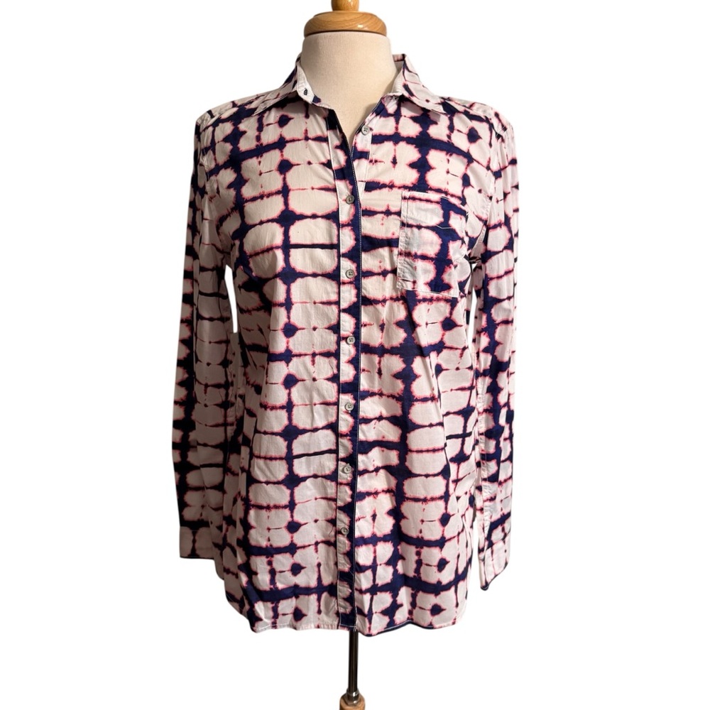 STYLUS Women's Navy and Pink Tie Dye Button Down Shirt size Medium